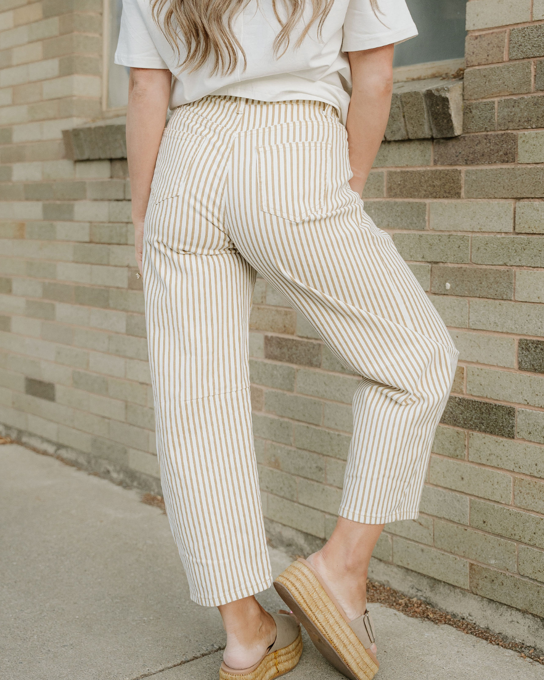 Lennox Stripe Casual Barrel Jeans in Khaki Stripe view 4 (bottom)