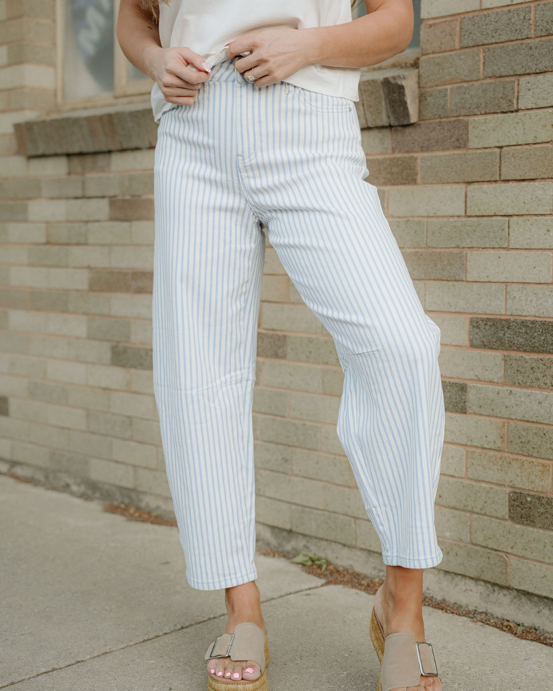 Lennox Stripe Casual Barrel Jeans in Khaki Stripe view 5 (bottom)