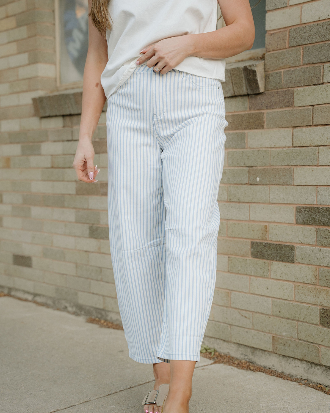 Lennox Stripe Casual Barrel Jeans in Khaki Stripe view 6 (bottom)