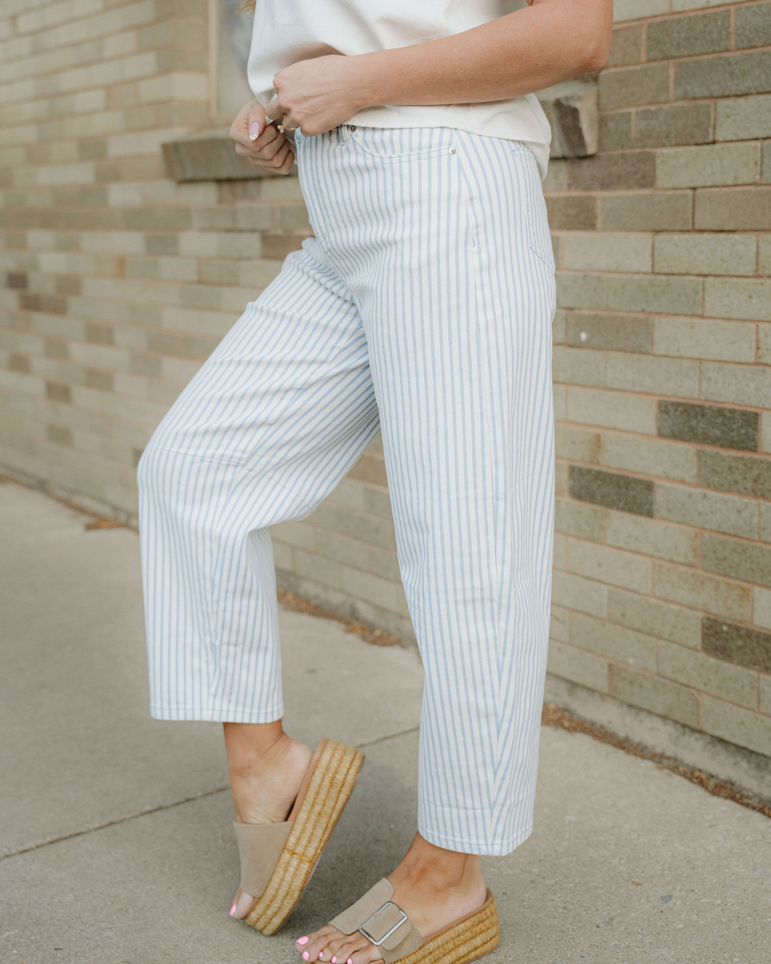 Lennox Stripe Casual Barrel Jeans in Khaki Stripe view 7 (bottom)