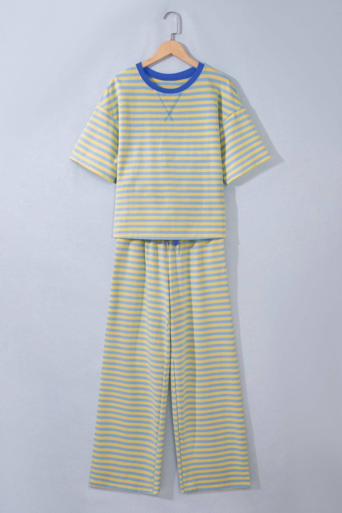 Lexie Drawstring Elastic Waist 2pcs Pant Set in Pink Stripe view 3 - Comfort Stretch (bottom)