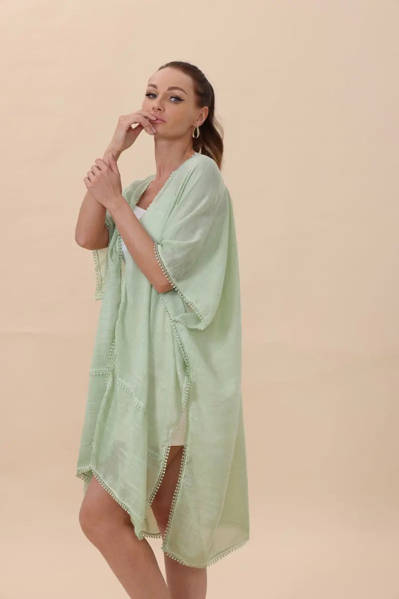 Lightweight Crochet Trim Boho Kimono Cardigan Top - MeeeShop Women's Fashion
