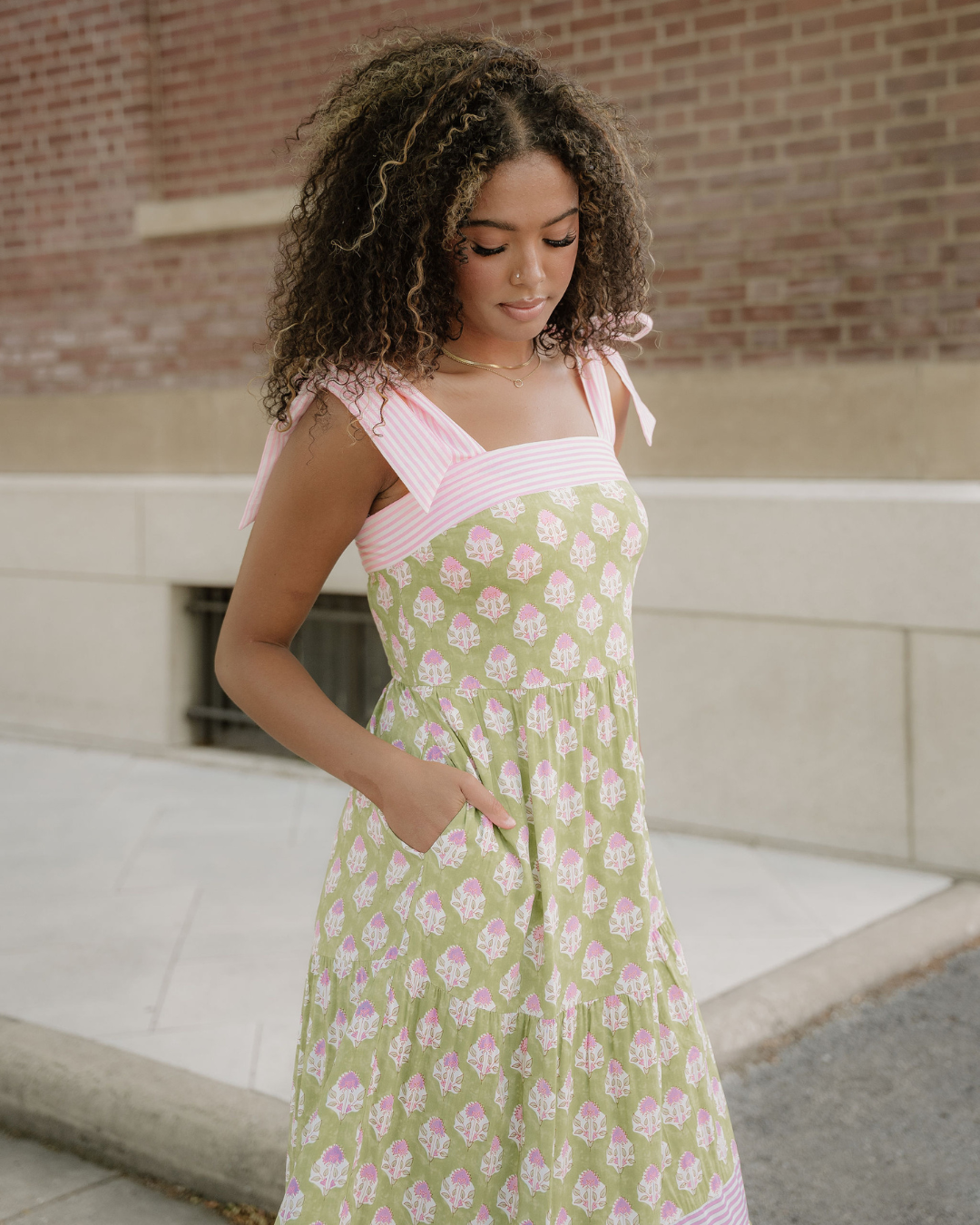 Lily Detail Knot Straps Maxi Dress - Green in L view 3 - Green Dress