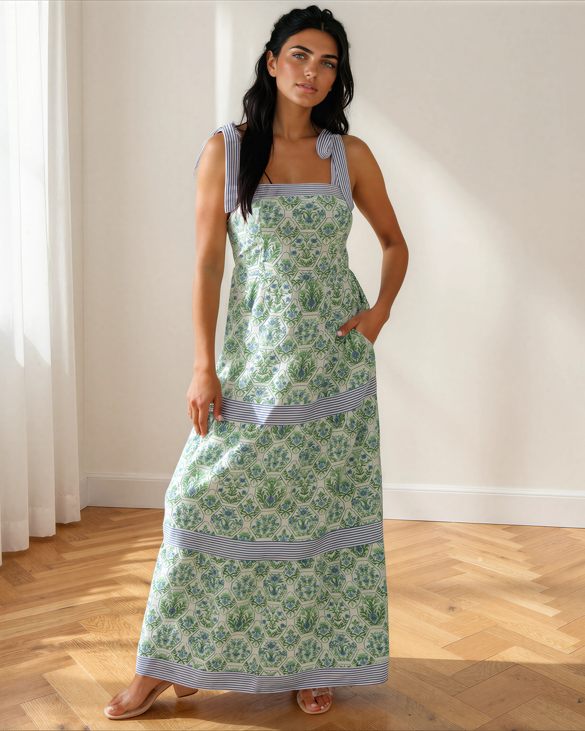 Lily Floral Print Striped Patchwork Detail Sleeveless Dress(runs Small ) view 10 - Casual Office Outfit - Lily Flowers Small
