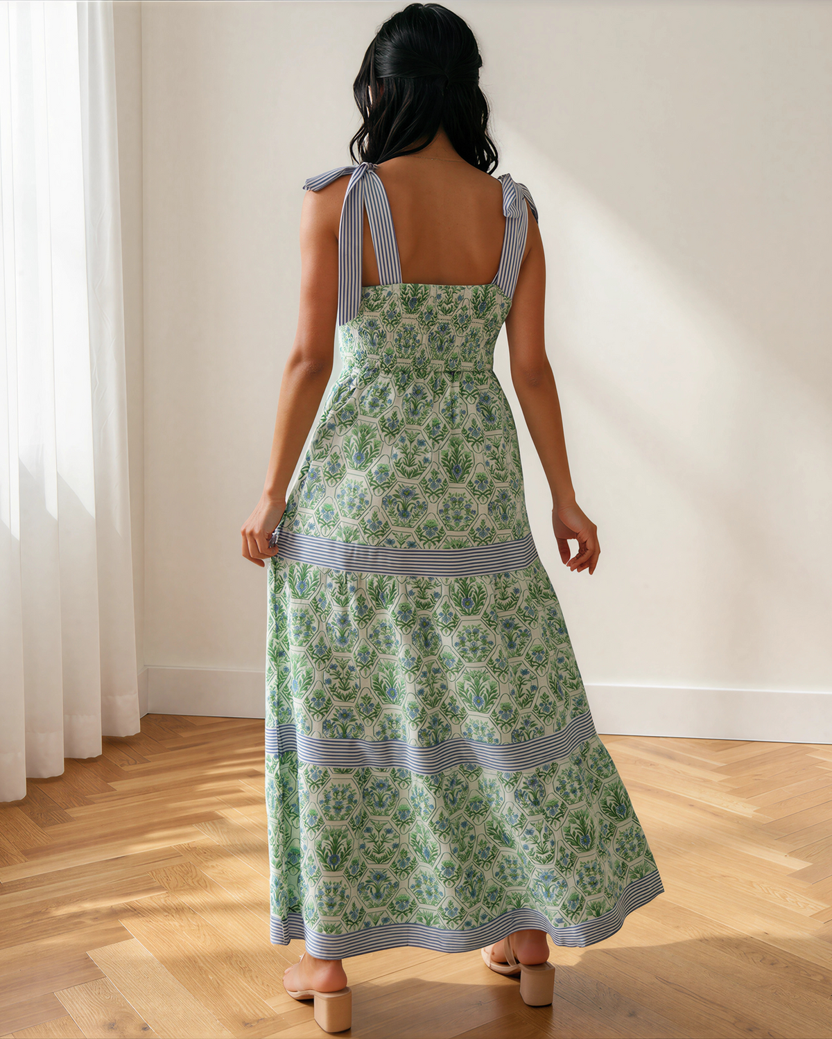 Lily Floral Print Striped Patchwork Detail Sleeveless Dress(runs Small ) view 11 - Casual Office Outfit - Lily Flowers Small