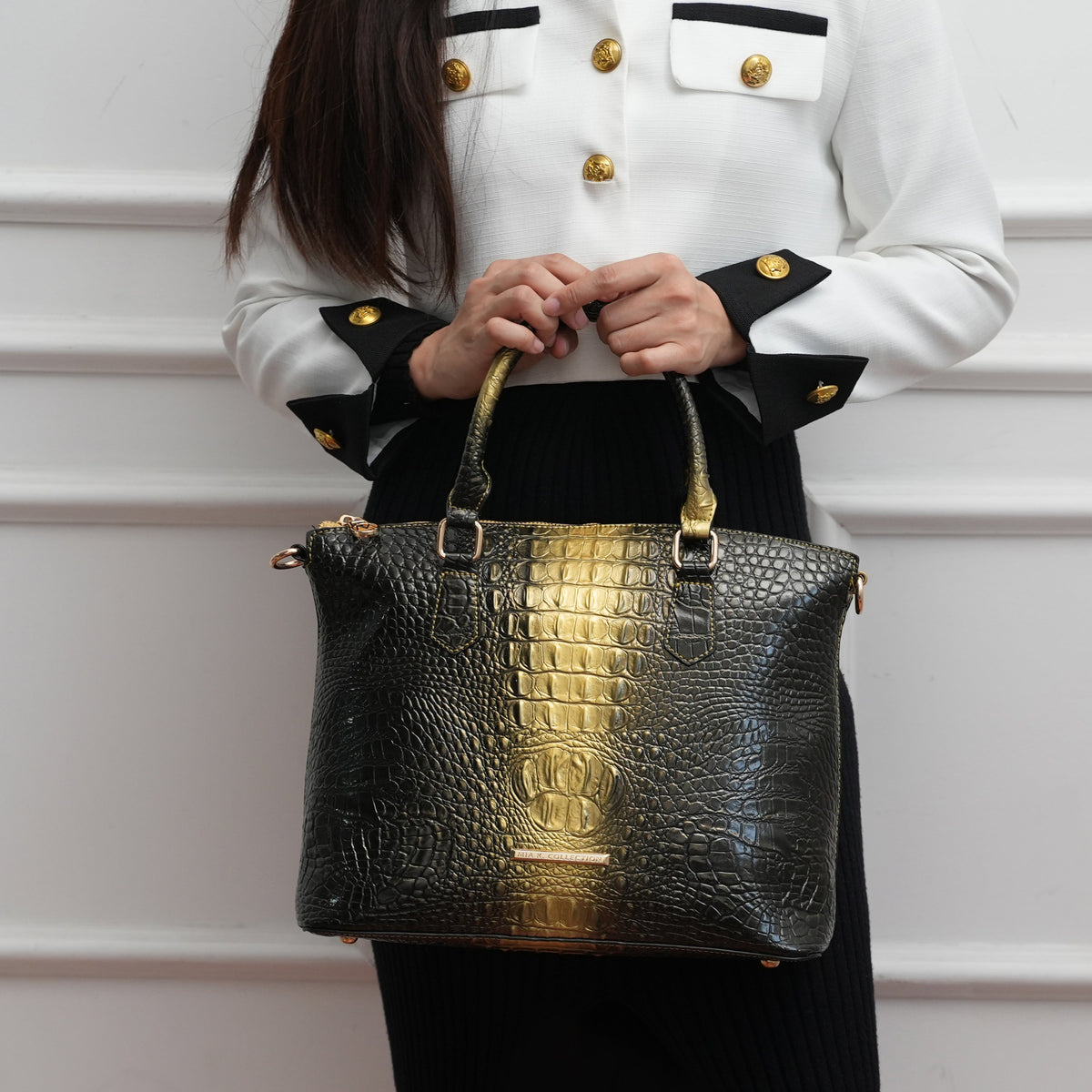Liora Croc-embossed Tote Bag and Set in Croco Gold view 2 - Lior Crossbody (one-piece)
