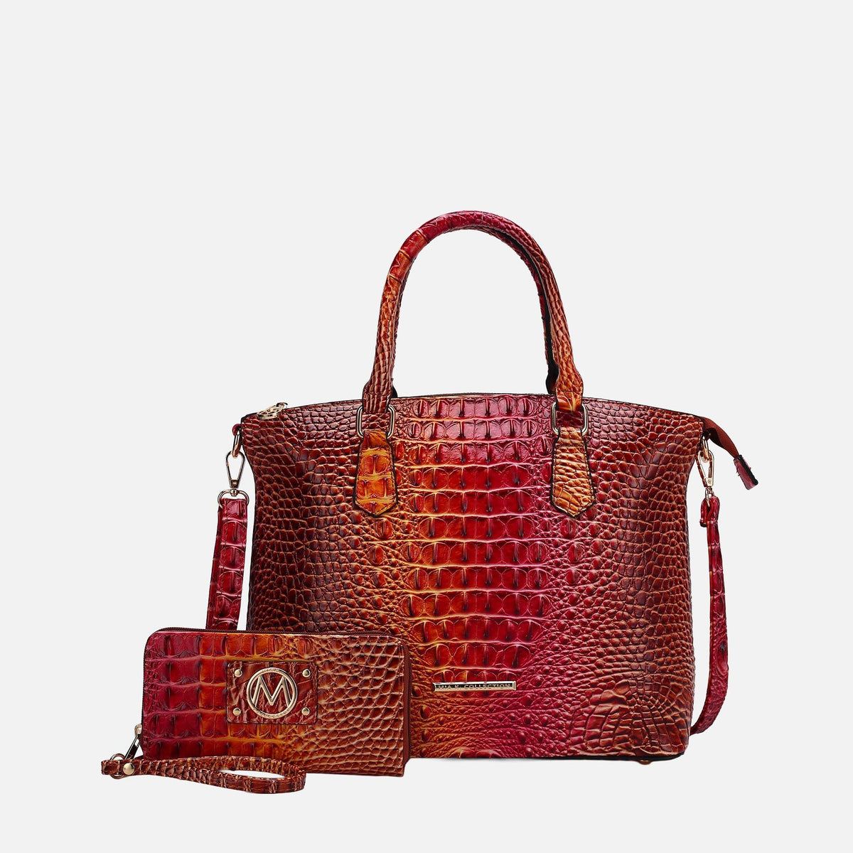 Liora Gradient Croc Shoulder Bag and Wallet Set in Croc Brown - Set Bag (one-piece)