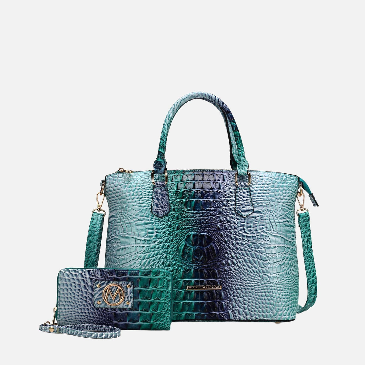 Liora Gradient Croc Shoulder Bag and Wallet Set in Croc Turquoise view 5 - Set Bag (one-piece)