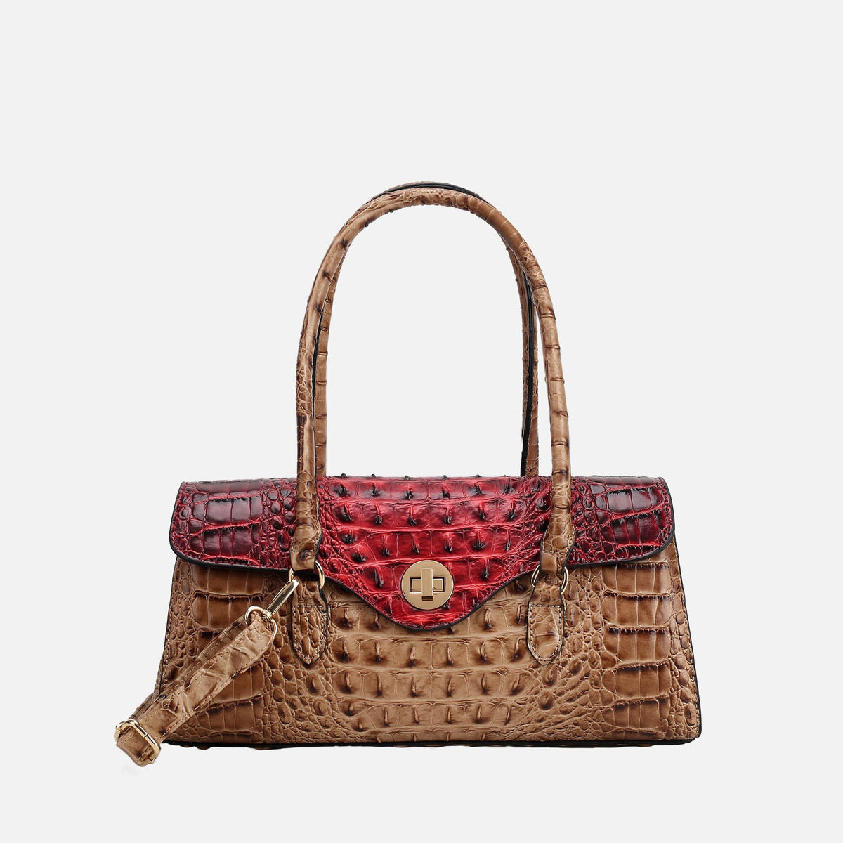 Liviana Croc-embossed Elongated Shoulder Bag in Croco Black