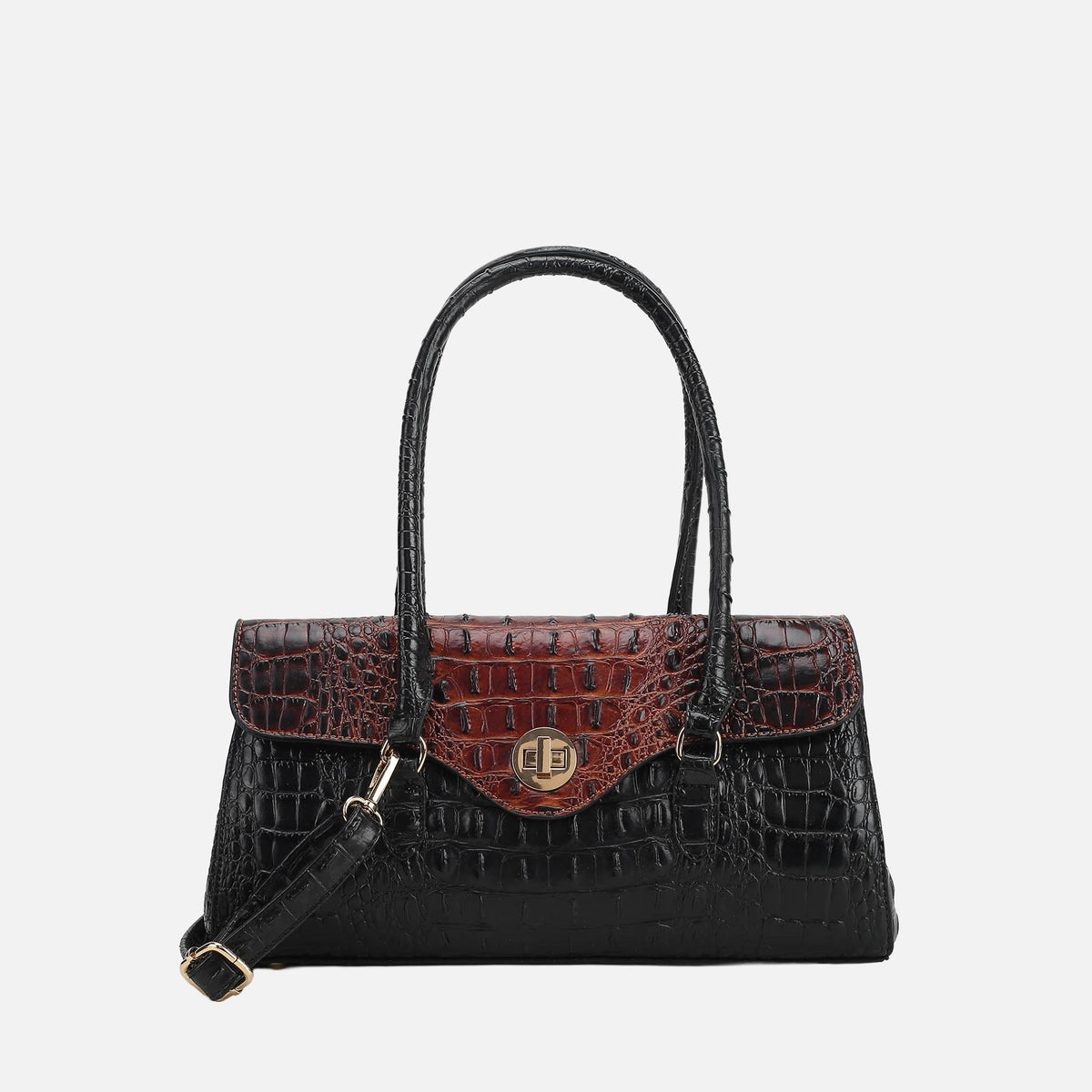 Liviana Croc-embossed Elongated Shoulder Bag in Croco Purple view 5