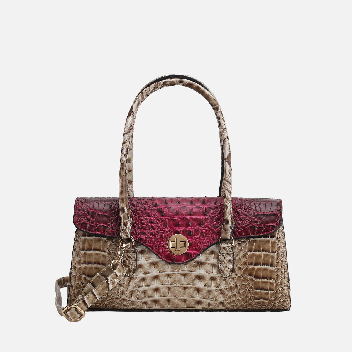 Liviana Croc-embossed Elongated Shoulder Bag in Croco Red view 6