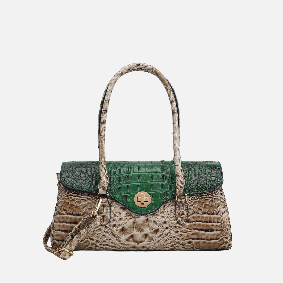 Liviana Croc-embossed Elongated Shoulder Bag in Croco Navy view 7