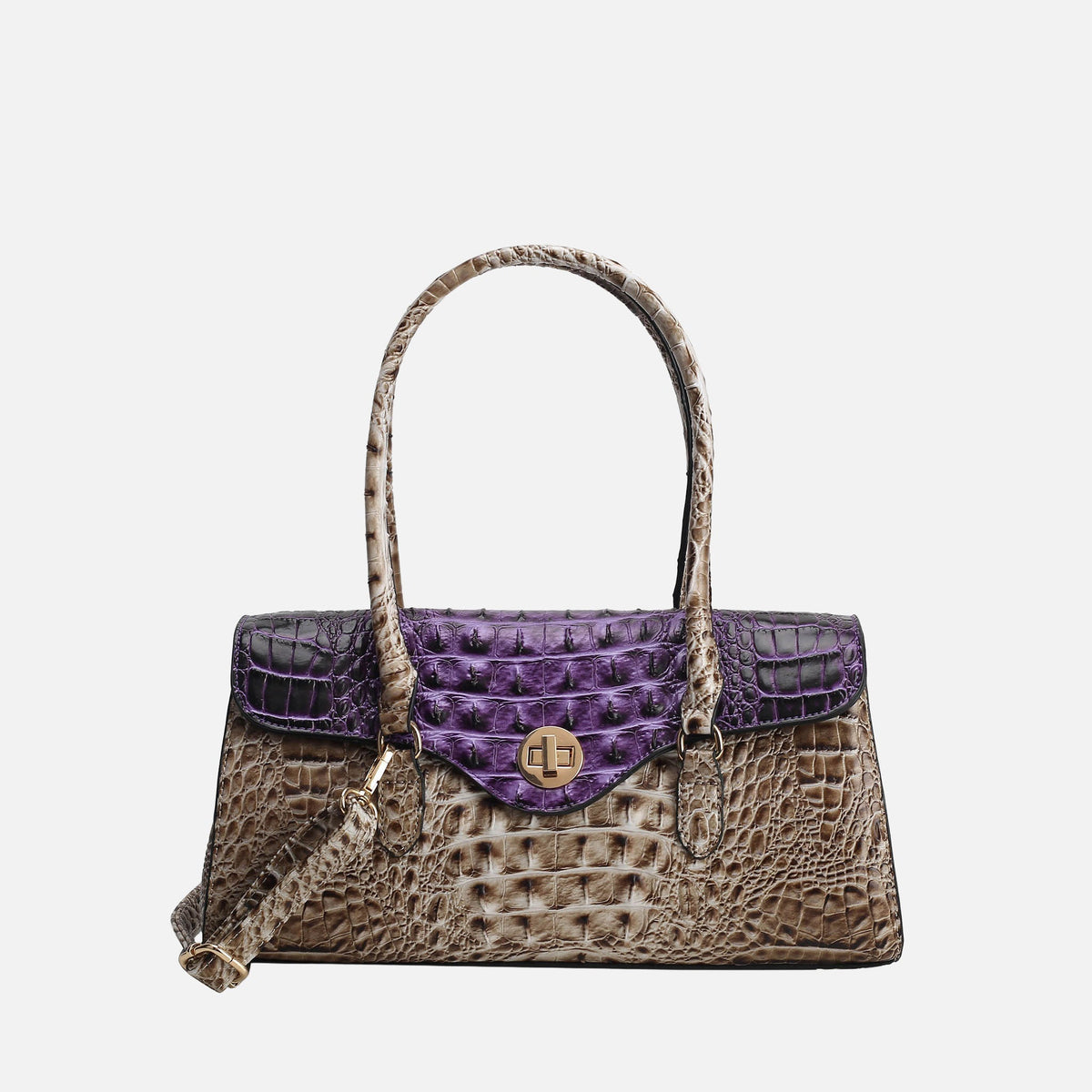 Liviana Croc-embossed Elongated Shoulder Bag in Croco Saffron view 8