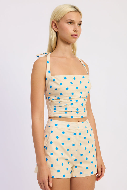 Lola Top in Ivory Blue Polka Dot view 2 - Lola Top Bright Swimwear