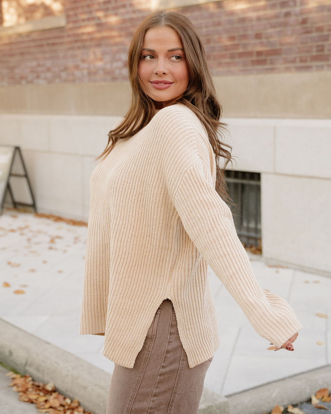 Lou Drop Shoulder Side Slits Loose Sweater in L view 3 - Relaxed Fit (top)