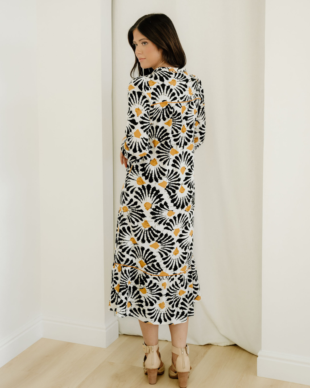 lucille abstract floral Lucille Abstract Floral Print Split V Neck Long Dress with Sleeves view 9 (dress) - shop at us.meeesh