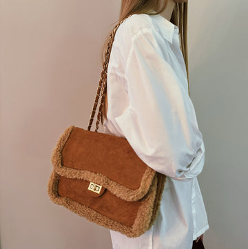 Luxe Deluxe Chain Shoulder Bag in Teddy Brown view 2 - Luxe Luxury Bags