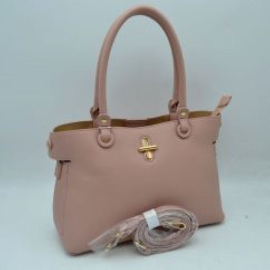 Madeline Love Textured Top Handle Handbag with Metallic Turn-lock Accent in Blush view 2 - Madelyn Top Love The Label