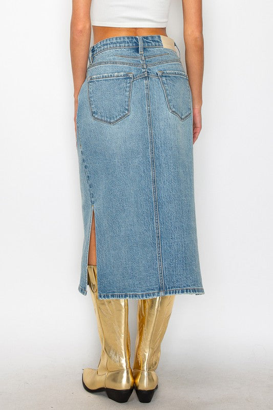 Mahi Demi Denim Midi Side Slit Skirt view 11 (dress)