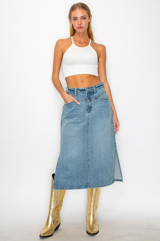 Mahi Demi Denim Midi Side Slit Skirt view 13 (dress)