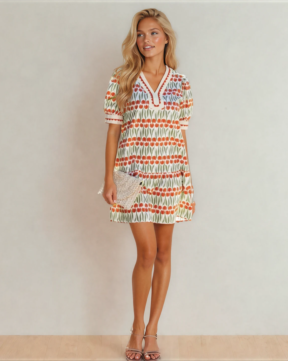 malia tulip floral Malia Tulip Floral Print Cotton Puff Short Sleeve Mini Dress view 4 (dress) - shop at us.meeeshop