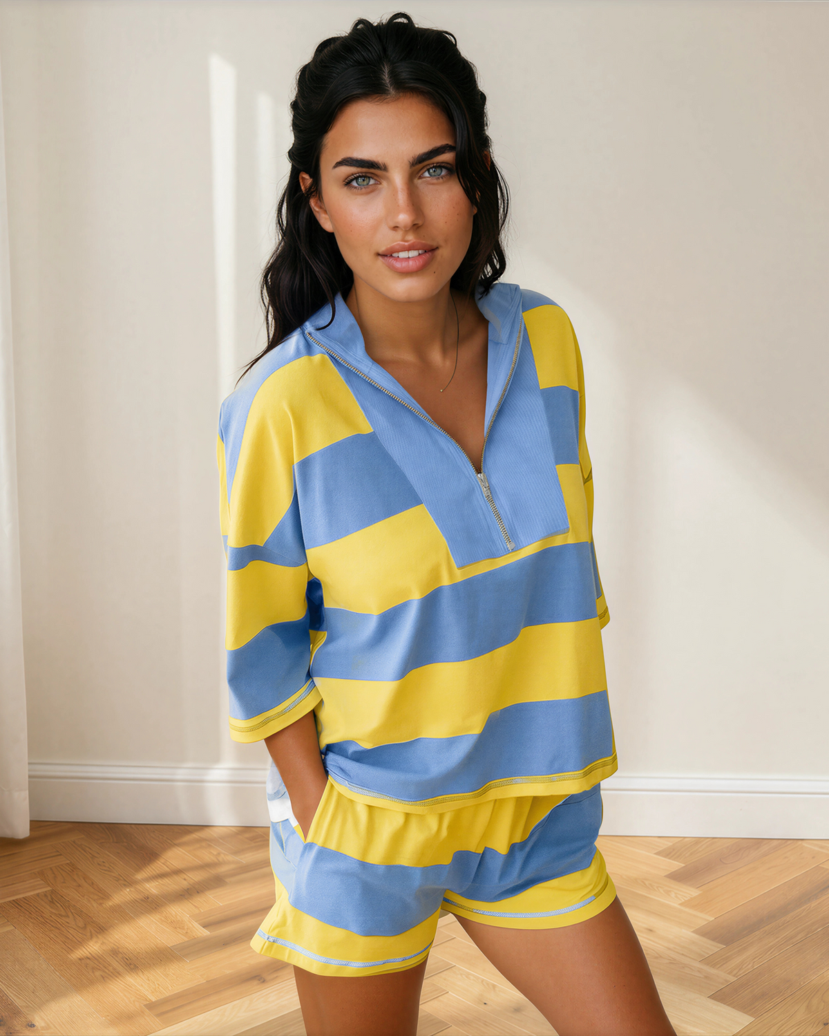 Maria Lounge Set in Yellow Stripe view 4 - Marie Lounge Set (one-piece)