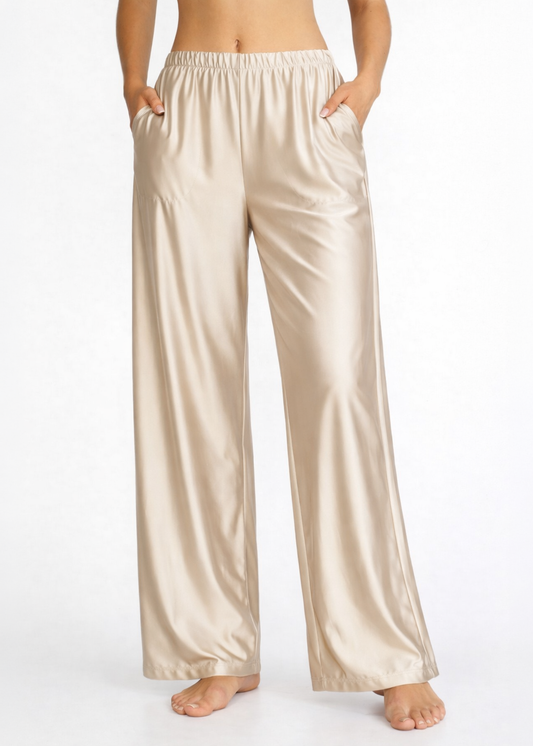 Matte Satin Lounge Pants Made in USA in Nude view 2 - Made Usa (bottom)