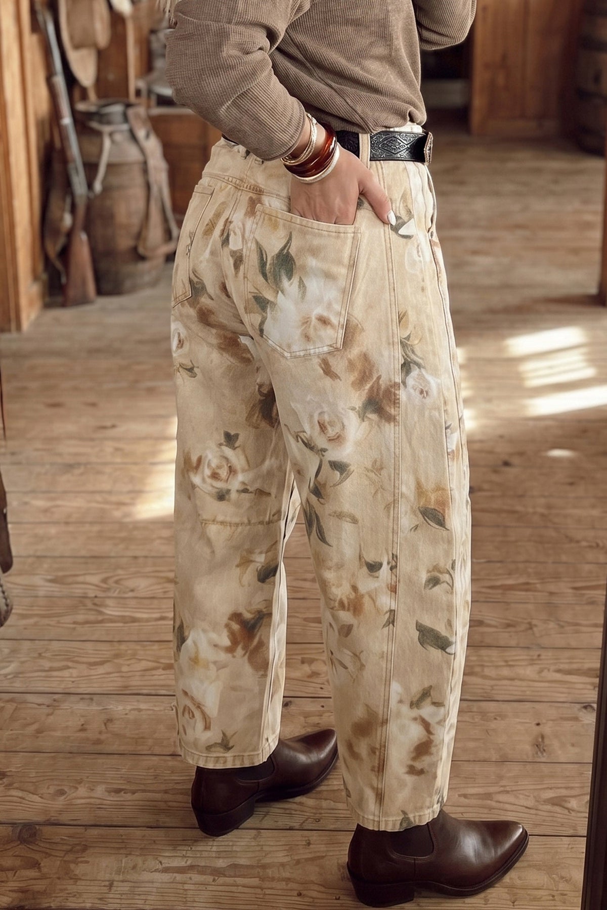 Meadow Floral Print Relaxed Barrel Jeans in 6 view 2 - Relaxed Fit - Meadows Floral Jeans (bottom)