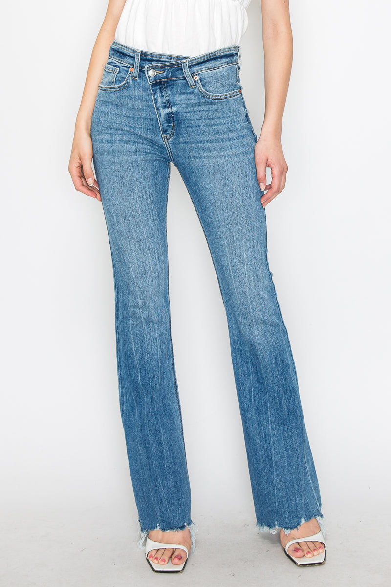 Melli High Rise Flare Jeans with Frayed Hem in 3 (25) view 2 - High-Waisted - Hem Jeans (bottom)