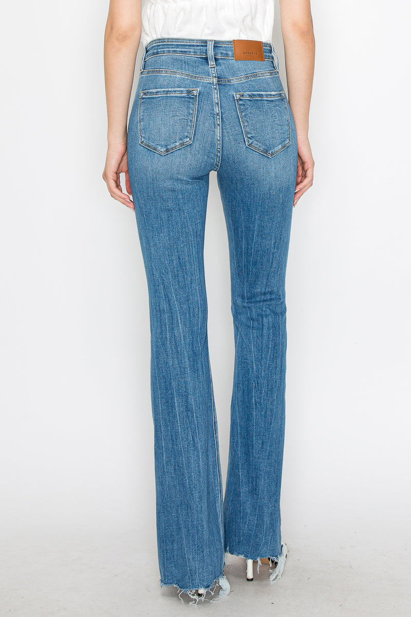 Melli High Rise Flare Jeans with Frayed Hem in 7 (27) view 4 - High-Waisted - Hem Jeans (bottom)