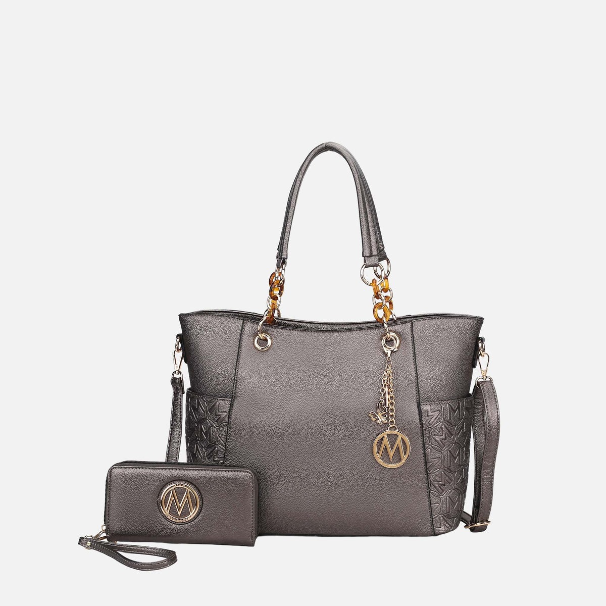 Merlina Embossed Tote Bag and Set in Burgundy view 12 - Set Tote (one-piece)