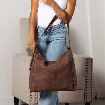 Meryl Oversize Suede Adjustable Hobo Carryall Shoulder Bag in Black view 2