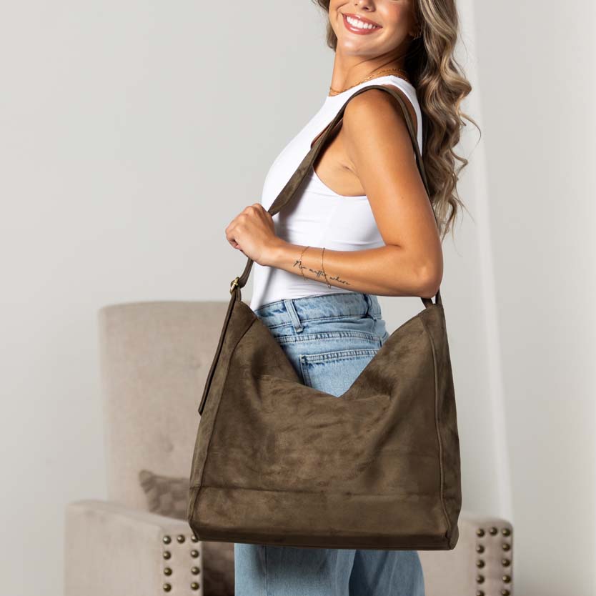 Meryl Oversize Suede Adjustable Hobo Carryall Shoulder Bag view 8