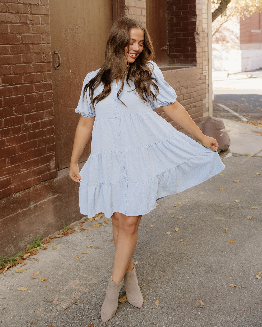 Mimi Button up Short Puff Sleeve Tiered Shift Dress in XL view 4 - Mini Button Dress