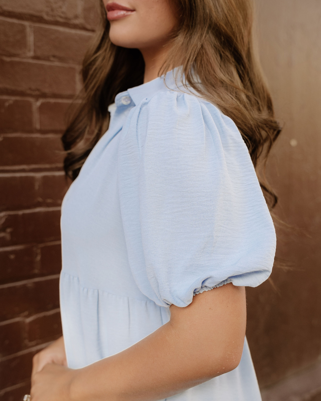 Mimi Button up Short Puff Sleeve Tiered Shift Dress view 6 - Mini Button Dress
