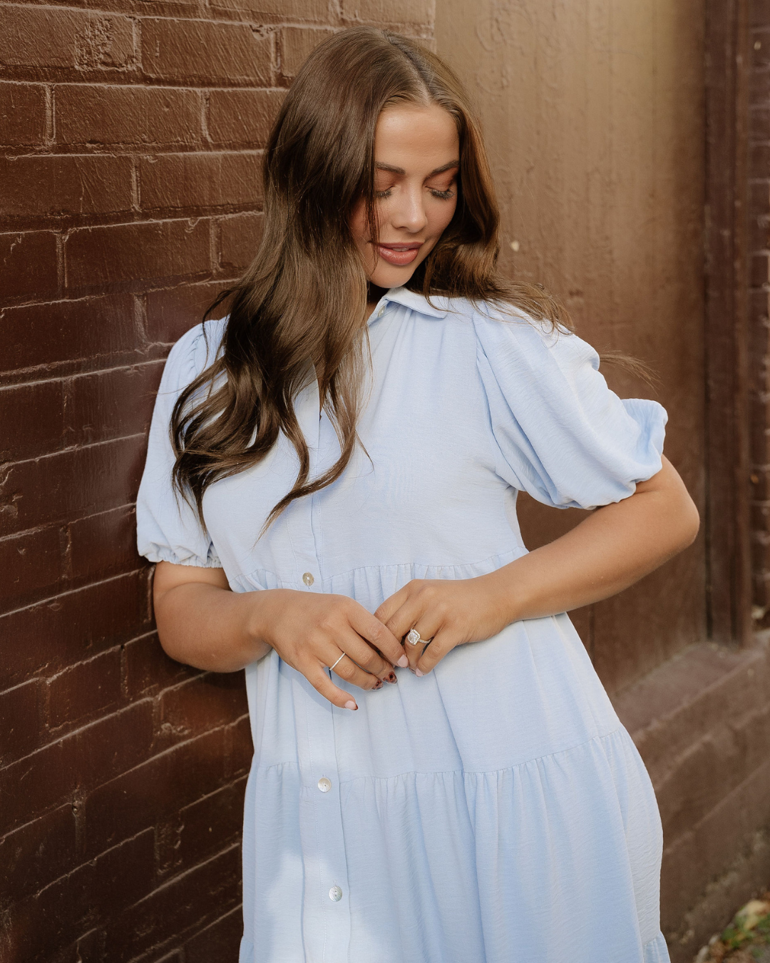 Mimi Button up Short Puff Sleeve Tiered Shift Dress view 7 - Mini Button Dress