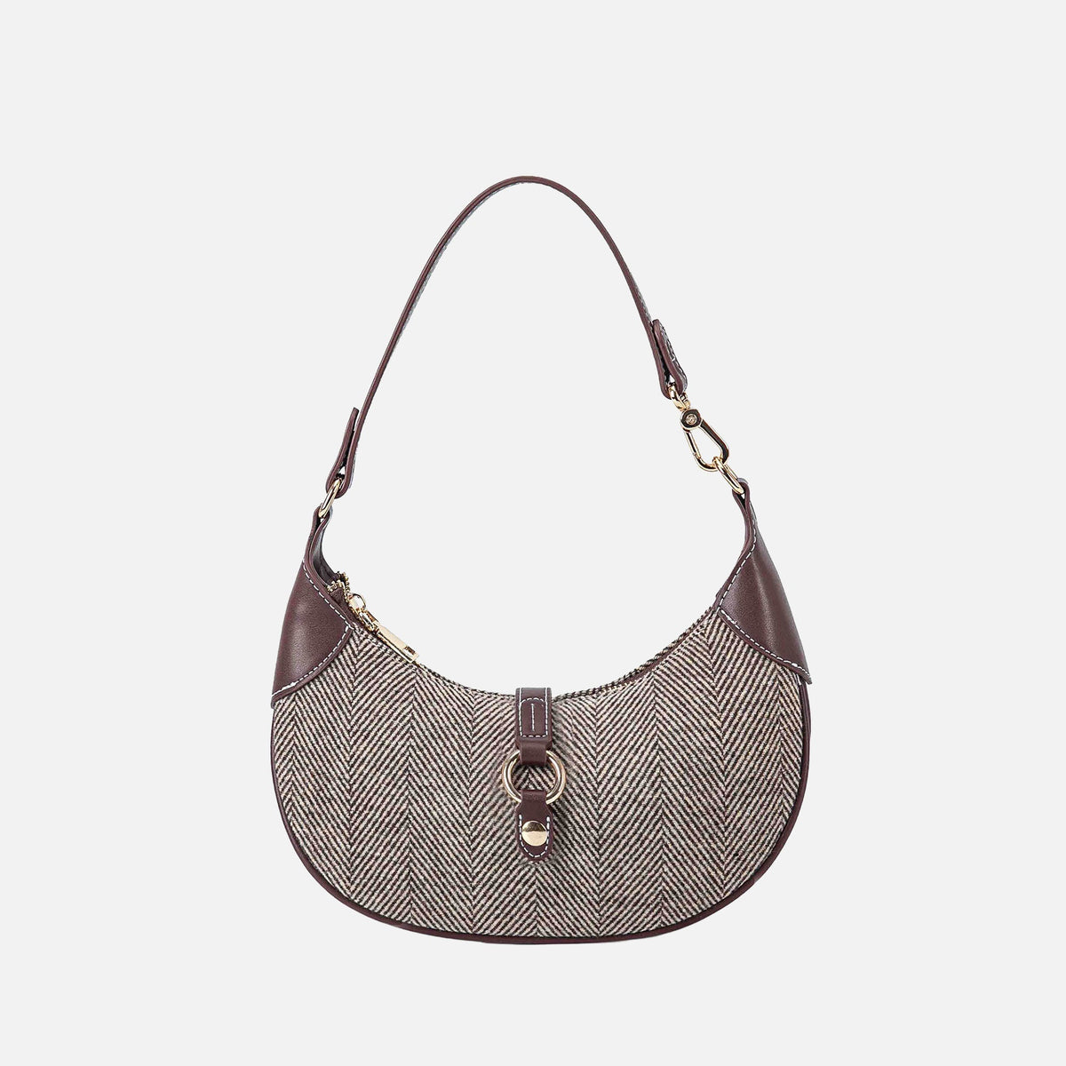 Mire Half Moon Shoulder Bag in Black Herringbone
