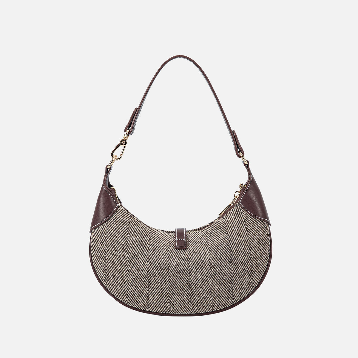 Mire Half Moon Shoulder Bag in Chestnut Herringbone view 3