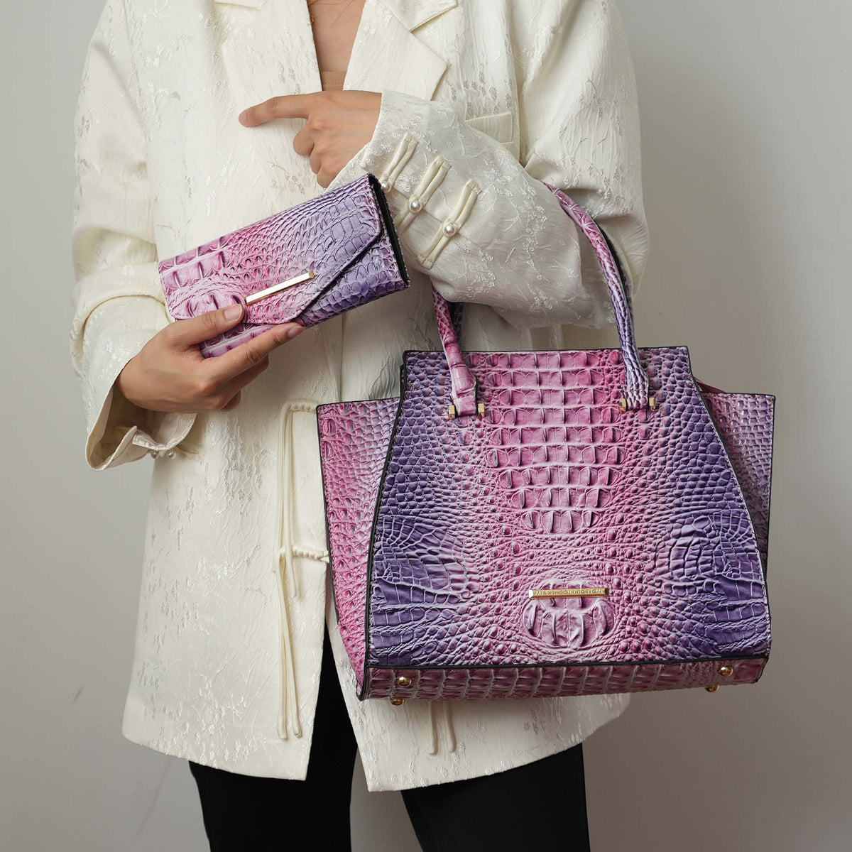 Miriam Croc Tote Bag and Set in Croc Coral view 2 - Set Tote (one-piece)