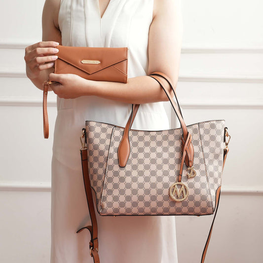 Mkf Collection by Mia K. - Gianna Tote Bag and Wallet Set in Cognac Brown view 2 - Mkf Collection Bags (one-piece)