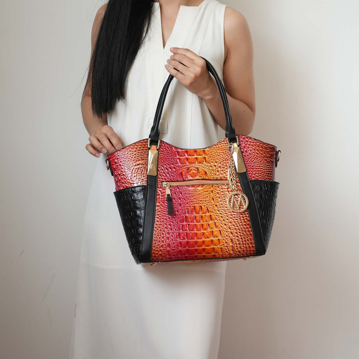 Mkf Collection by Mia K. - Janise Gradient Croc Tote Handbag in Croc Cherry view 2 - Mkf Collection Bags