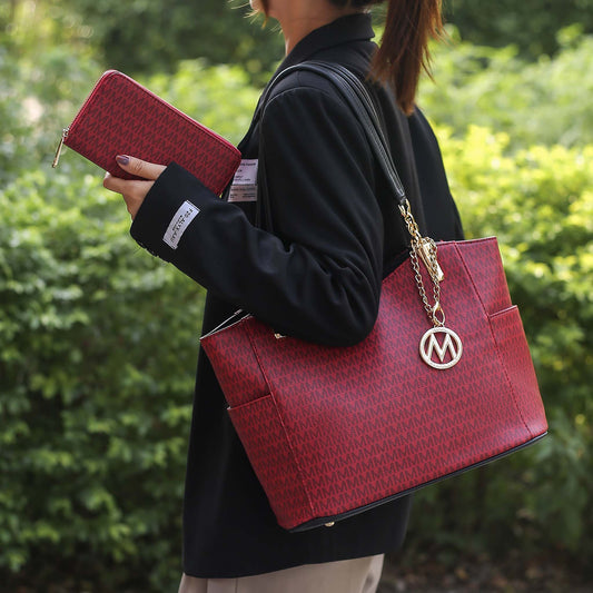 Mkf Collection by Mia K. - Savannah Signature Tote Bag and Wallet Set in Black view 2 - Mkf Collection Bags (one-piece)