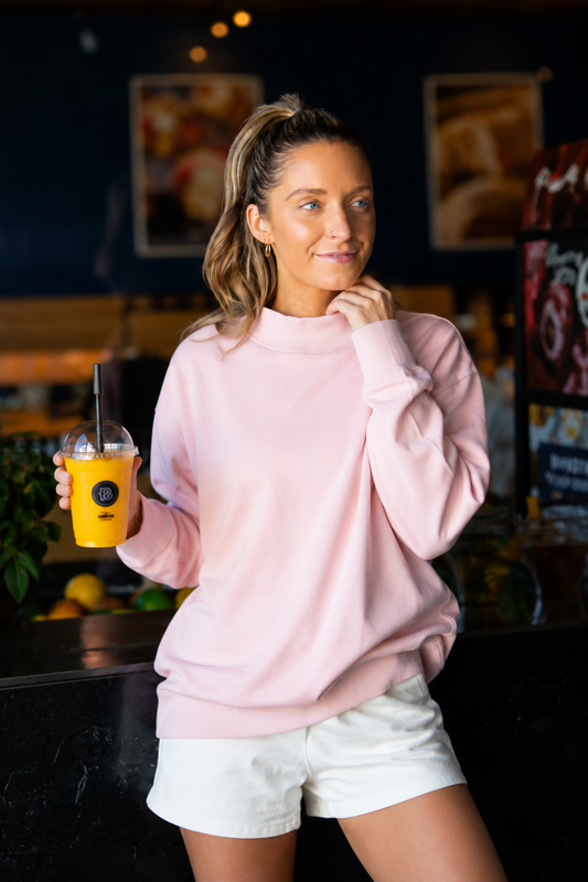 Mock Neck Sweatshirt, Light Pink in Light Pink view 2 - Mock Neck Sweatshirt Pink (top)