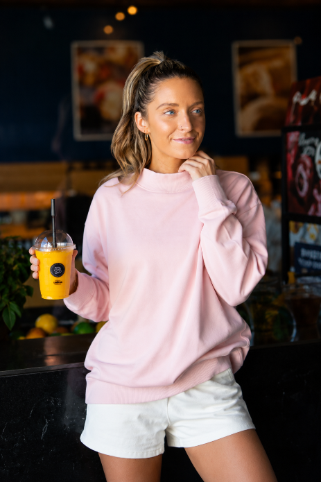 Mock Neck Sweatshirt, Light Pink in Light Pink view 7 - Mock Neck Sweatshirt Pink (top)