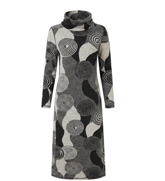 Monochrome Spiral Knit Midi Dress in S view 2 - Fall Wardrobe Essential - Black And White Spiral Dress