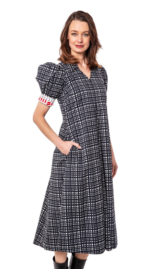 Montauk Dress Black and White Grid Dress in S view 2 - Montauk Black Dresser