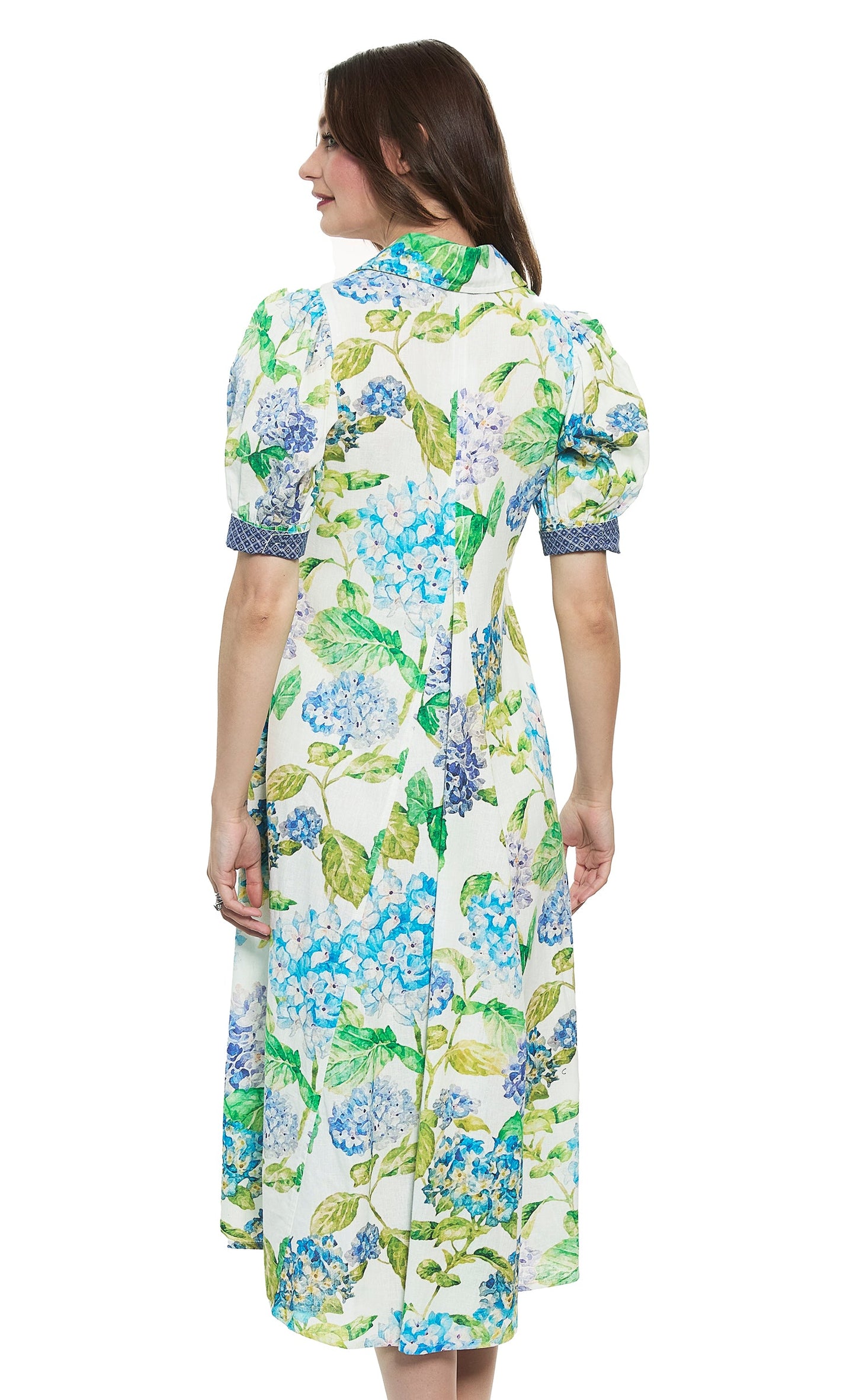 Montauk Dress Linen Cotton Hydrangeas Print in L view 4 - Dl1961 Montauk Linen Dress