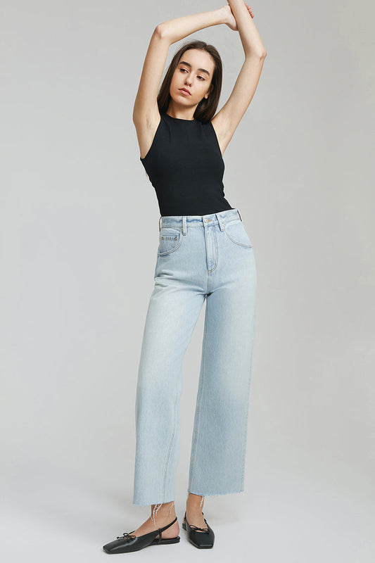 Moon Curve Raw Hem Crop Jeans Hj129 in Earth Angel view 2 - Hj129 Jeans (bottom)