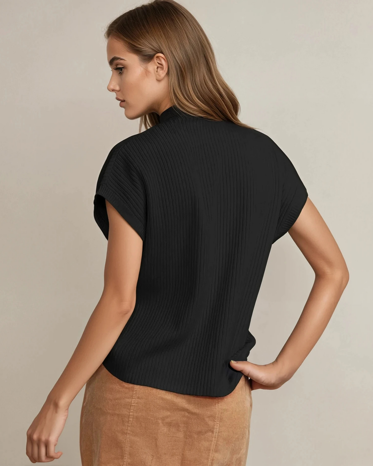 Mya Pocket Ribbed Knit Short Sleeve Sweater in Blackish Green view 19 - Fall Wardrobe Essential - Short Sweater