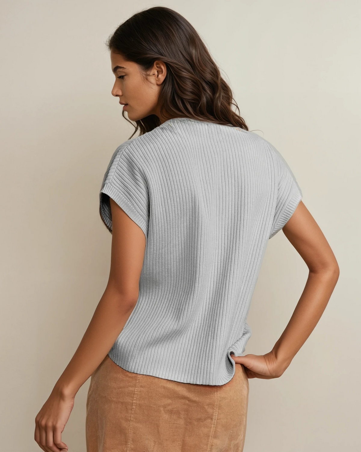 Mya Pocket Ribbed Knit Short Sleeve Sweater in Gold Flame view 17 - Fall Wardrobe Essential - Short Sweater (top)